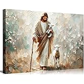Jesus Lamb Canvas Wall Art Jesus Christ The Good Shepherd Wall Decor Picture Jesus Finds The Lost Lamb Poster Print For Living Room Bedroom Church Home Decoration Ready To Hang