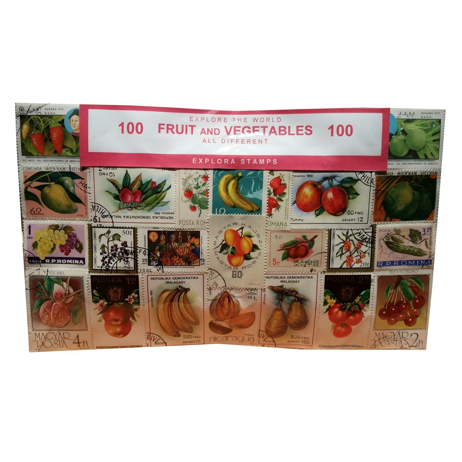 Artistic Fruit and Vegetable Stamps, World, Worldwide Collectable Set of 100 Postage Stamps! Souvenir/Speicher/Memoria! 100 Different Stamps! Timbre-Poste/Briefmarke/Francobollo/Sello de Correos!
