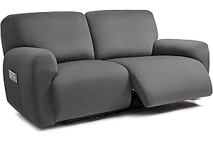 ULTICOR Squared Jacquard Design Extra Wide 75" - 100", Reclining 2 Seater Sofa, Extra Wide 6-Piece Reclining LoveSeat Slipcover, Reclining Sofa Covers, Thick, Soft, Washable (Dark Grey)