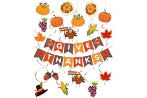 Kidific 45 Pcs Thanksgiving Decorations, GIVE THANKS Banner with Hanging Swirls for Indoor Wall, Friendsgiving Decorations for Party Office Home Classroom