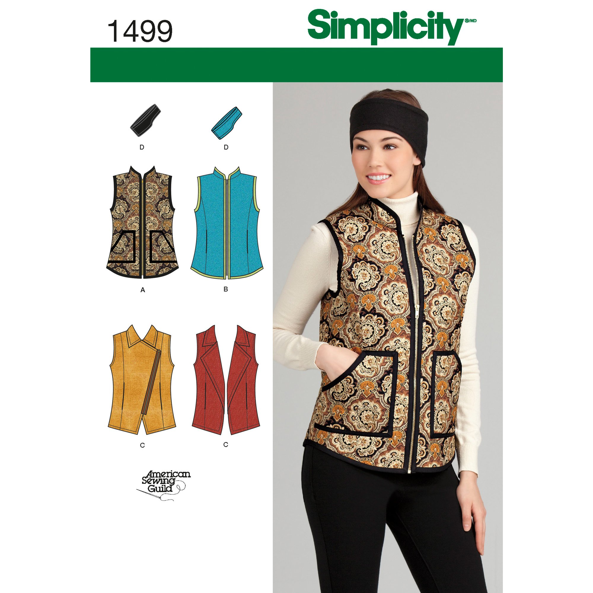 Simplicity Sewing Pattern 1499: Misses' Vest and Headband, Size, Paper, White, U5 (16-18-20-22-24)