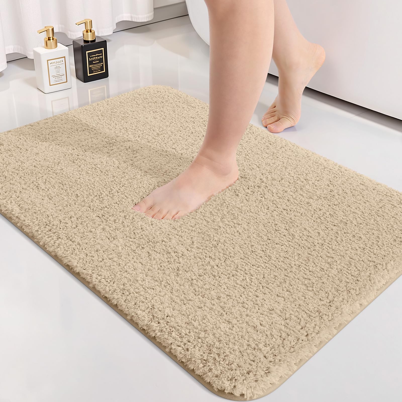 smiry Microfiber Bath Mat 50 x 75 cm, Non-Slip Super Absorbent Bathroom Mat, Extra Soft Machine Wash and Dry, Non-Shedding Bath Mats For Bathroom, Beige