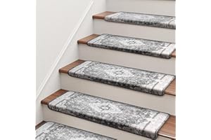 Brakki Bullnose Stair Treads for Wooden Steps, Non Slip Stair Carpet for Indoor Runner and Pets, Soft Edging Staircase Protectors Reusable, Washable, 29.5"x9.5"x1.5" 14pcs, Grey