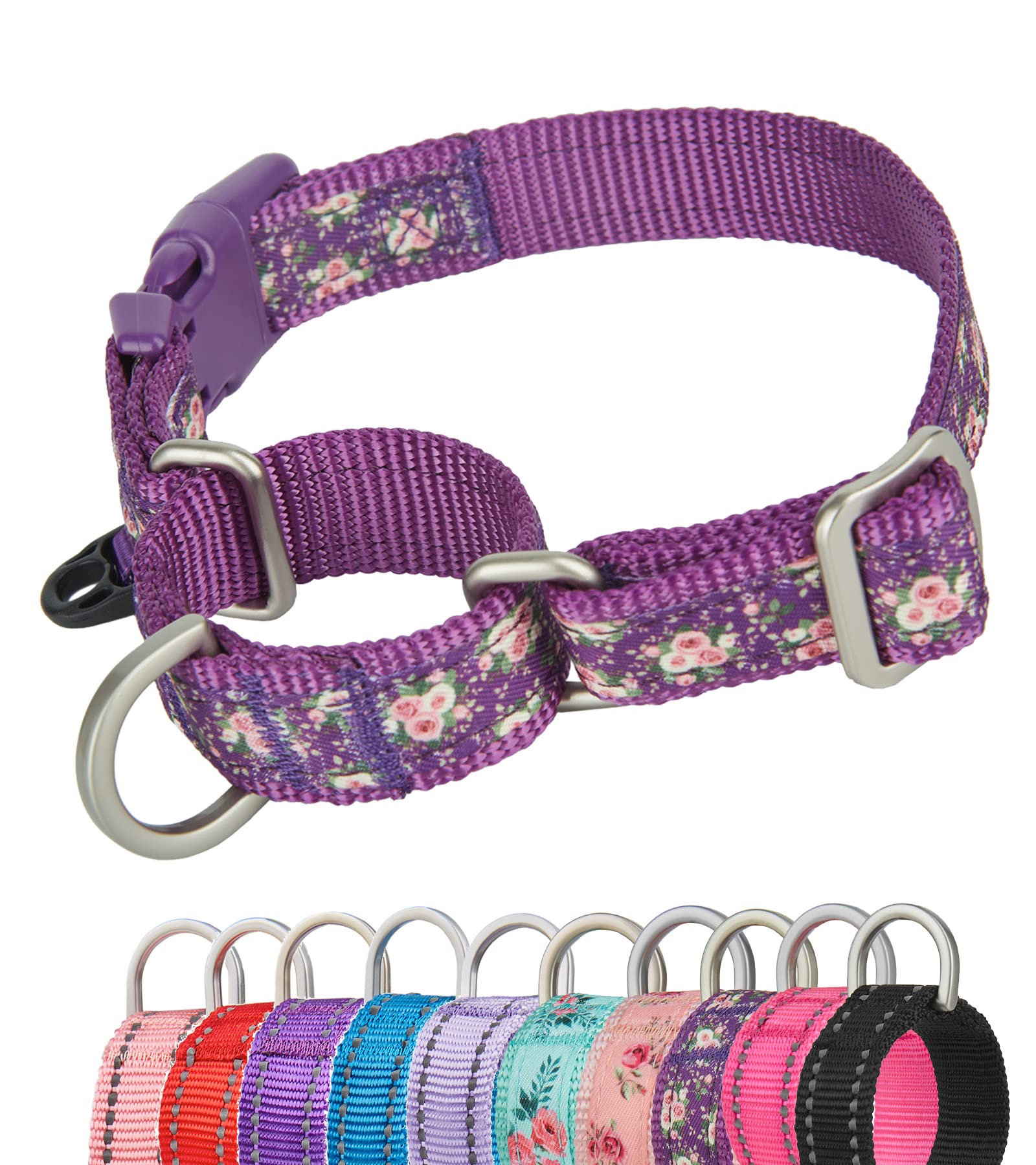 YUDOTE Martingale Dog Collars Escape-proof Anti-pull with Safety Quick Release Buckle for Narrow Head Canines Ease Walking,Extra Small,Floral-Purple