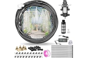 CozyCabin Outdoor Misting Cooling System with Pump - 40ft (12m) Misting Line with Filter + 6 Brass Mist Nozzles (3/4") for Patio Garden Greenhouse Watering Distribution System (6m (20ft))