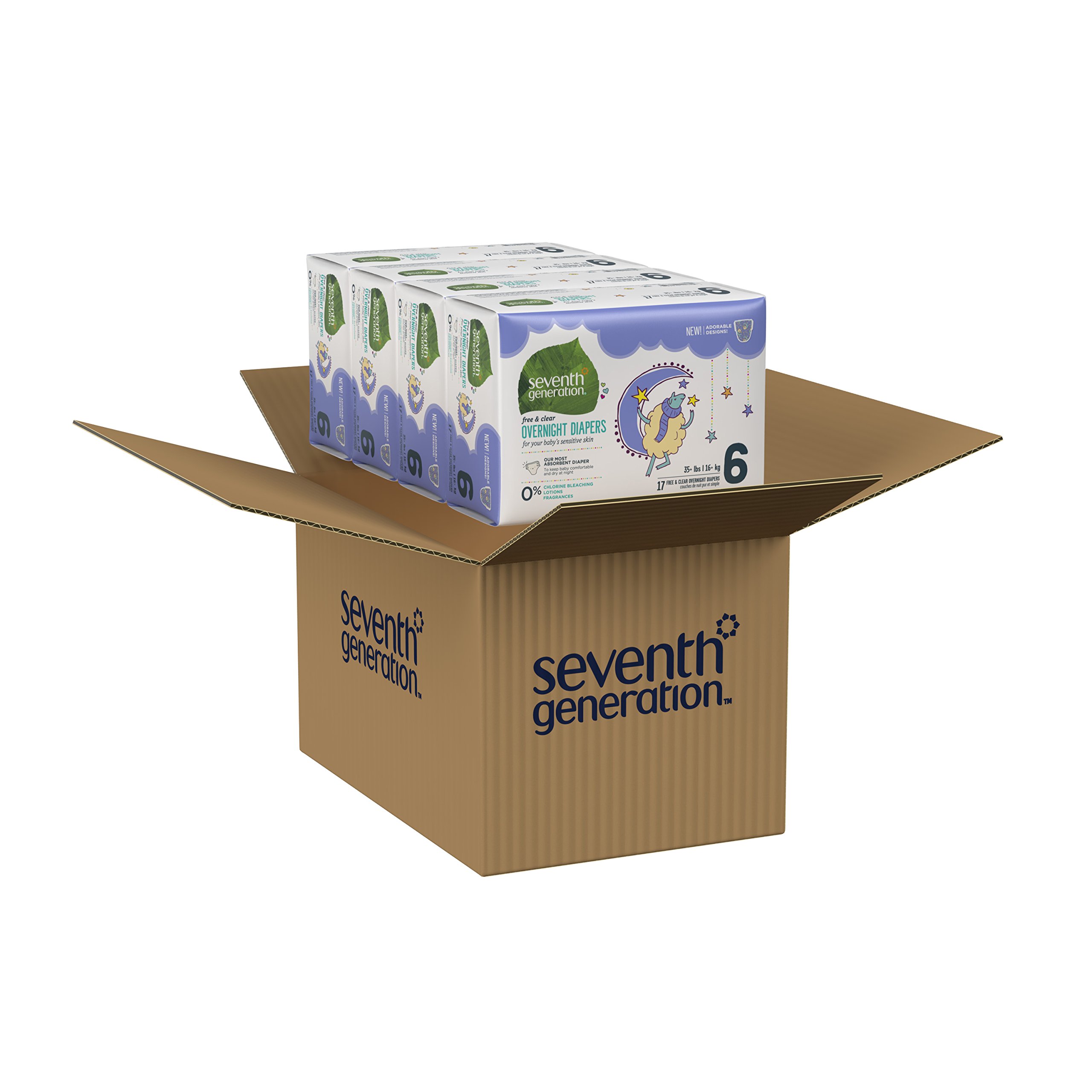 Seventh Generation Baby Free & Clear Overnight Diapers, Stage 6, 17