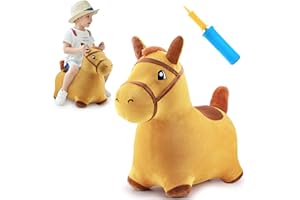 iPlay, iLearn Bouncy Pals Yellow Hopping Horse, Outdoor Ride on Bouncy Animal Play Toys, Inflatable Bouncer Plush Bounce Hopper, Birthday Gift for 18 Months 2 3 4 5 Year Old Kids Toddlers Boys Girls