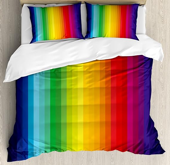 Ambesonne Rainbow Duvet Cover Set, Rainbow Inspired Vertical Lines Pattern Spectrum