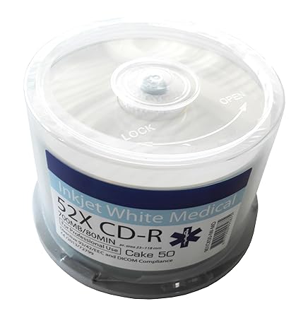 50 Bedruckbare Medical CD Rohlinge Archival Pro CD-R 80min/700MB Wide Inkjet Printable weiß, vollflächig bedruckbare Oberfläc