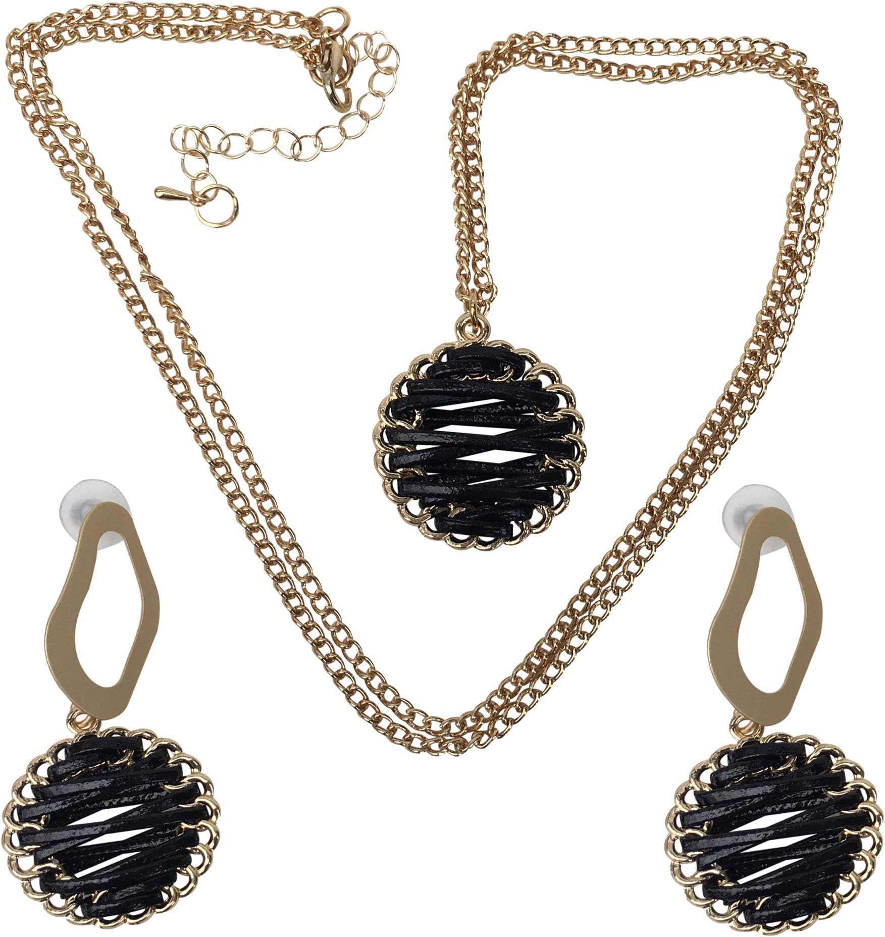 Ikben Necklace And Earrings Set For Women Fashion Weave Rattan Vinyl Leather Drop Earrings And Chain Necklace Black Price In Uae Amazon Uae Kanbkam