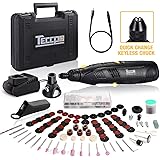 Cordless Rotary Tool, TECCPO 12V Powerful Rotary Tool Kit, 1-Hour Fast Charger, Universal Keyless Chuck, 6-Speeds Adjustable,