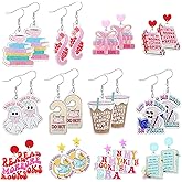 Nosiny 12 Pairs Glitter Acrylic Book Earrings for Book Lover Women Funny Reading Ghost Coffee Silly Goose Drop Dangle Earring Bookish Jewelry Accessories Supply for Bookworm Reading Lover Teacher Gift