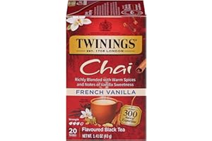 Twinings French Vanilla Chai Black Tea Individually Wrapped Bags, 20 Count (Pack of 1), Warm, Sweet & Spicy, Caffeinated, Enj