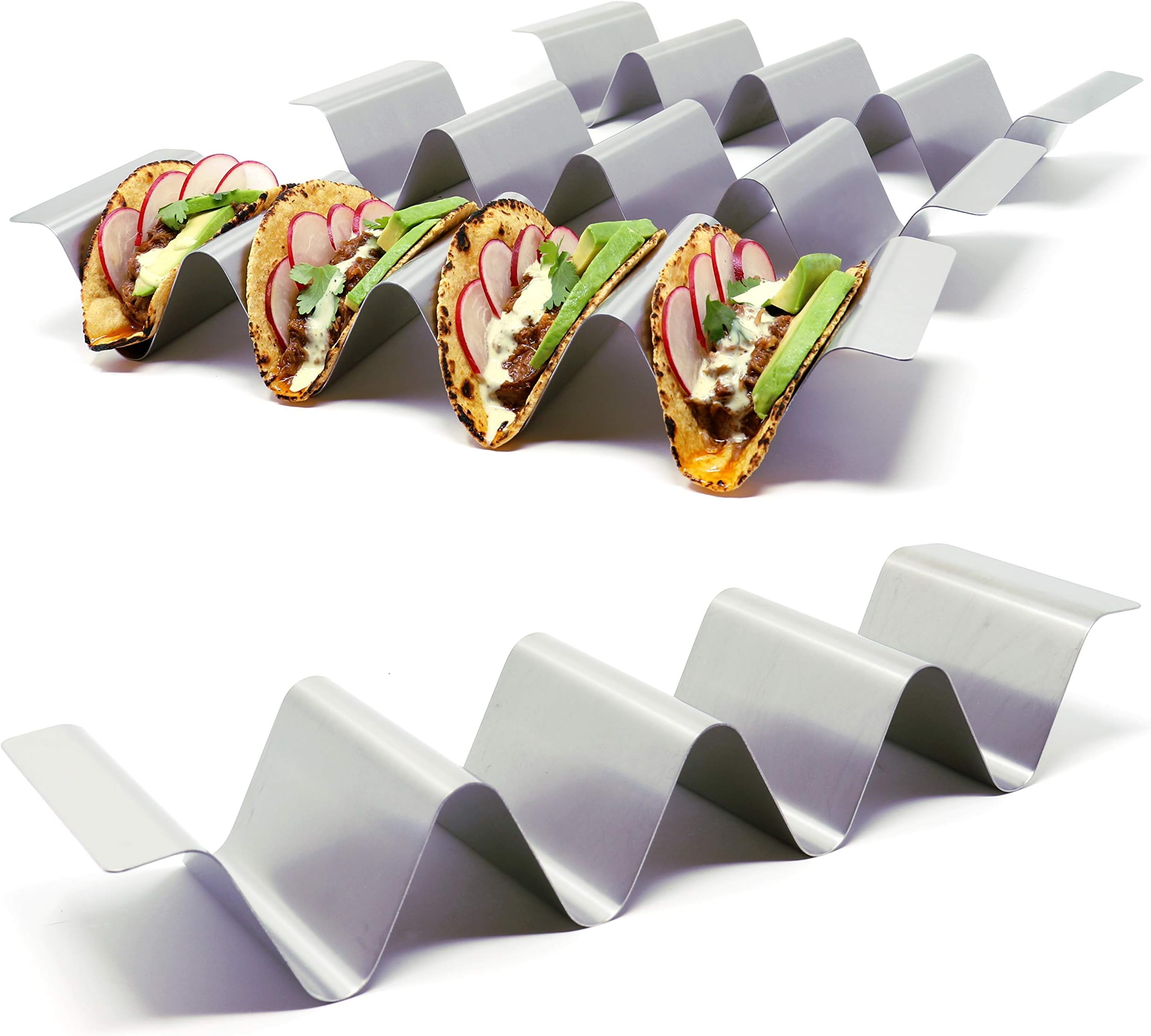 SimpleStainless Premium Taco Holder Stands with Handles - Set of 4, Large Wide Size - Holds 4 Tacos or Tortillas Each Stainless Steel for Restaurant & Home Kitchens