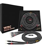 WORLDS BEST CABLES Coppia di cavi per altoparlanti HiFi audiophile di alta qualità, 8 AWG, in OFC ultra puro, con connettori a banana Eminence Gold e rivestimento in tweed al carbonio