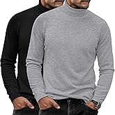 Ficerd 2 Pack Men's Turtle Neck Shirts, Lightweight Cotton Pullover Sweater Slim Fit Mock Turtleneck Knitted Long Sleeve Tops