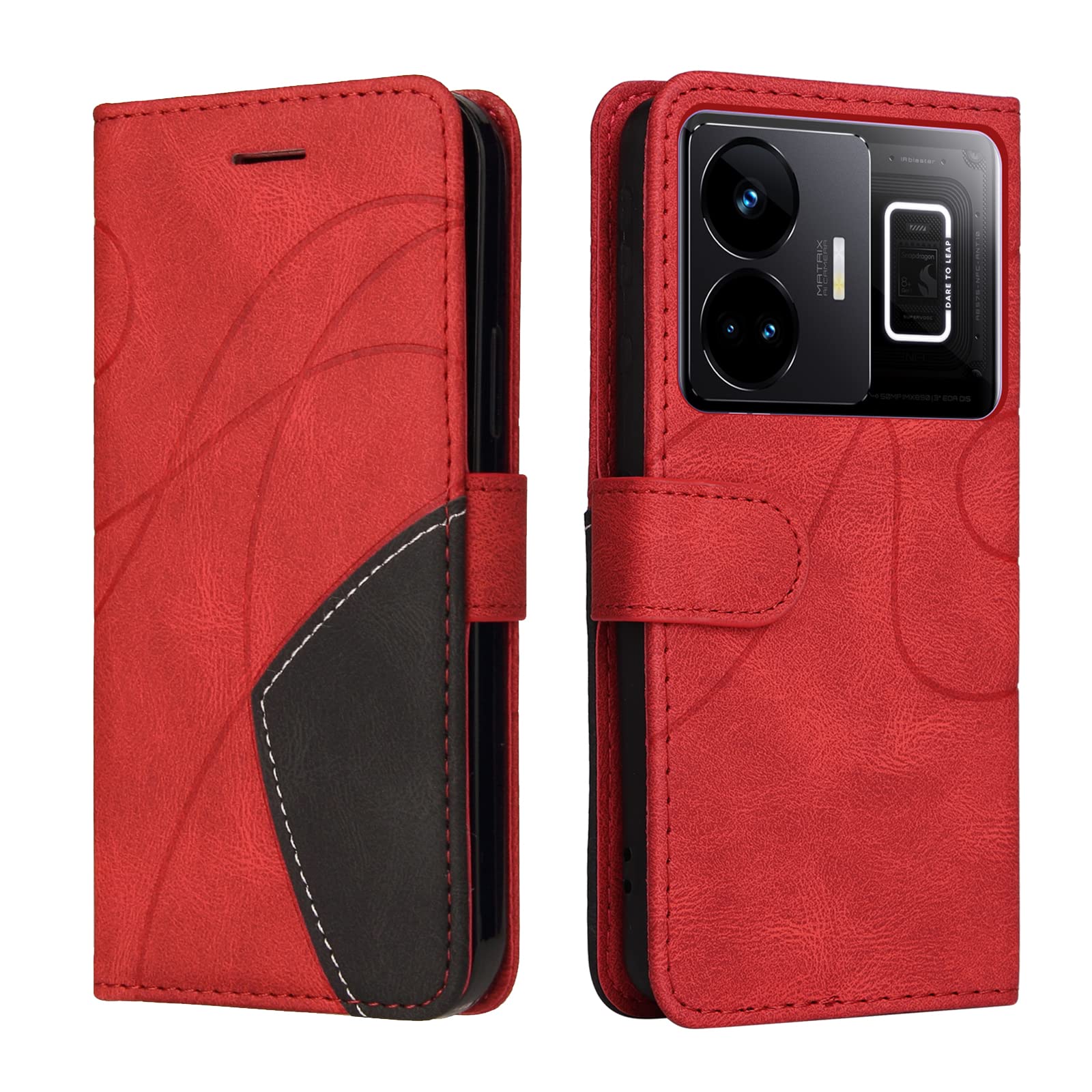 Klapber Flip Case for Realme GT Neo 5 Phone Case, Realme GT Neo 5 Leather Wallet Case Card Slot Holster Pouch, Kickstand Protective Bumper TPU Silicone Shell for Realme GT Neo 5, Red