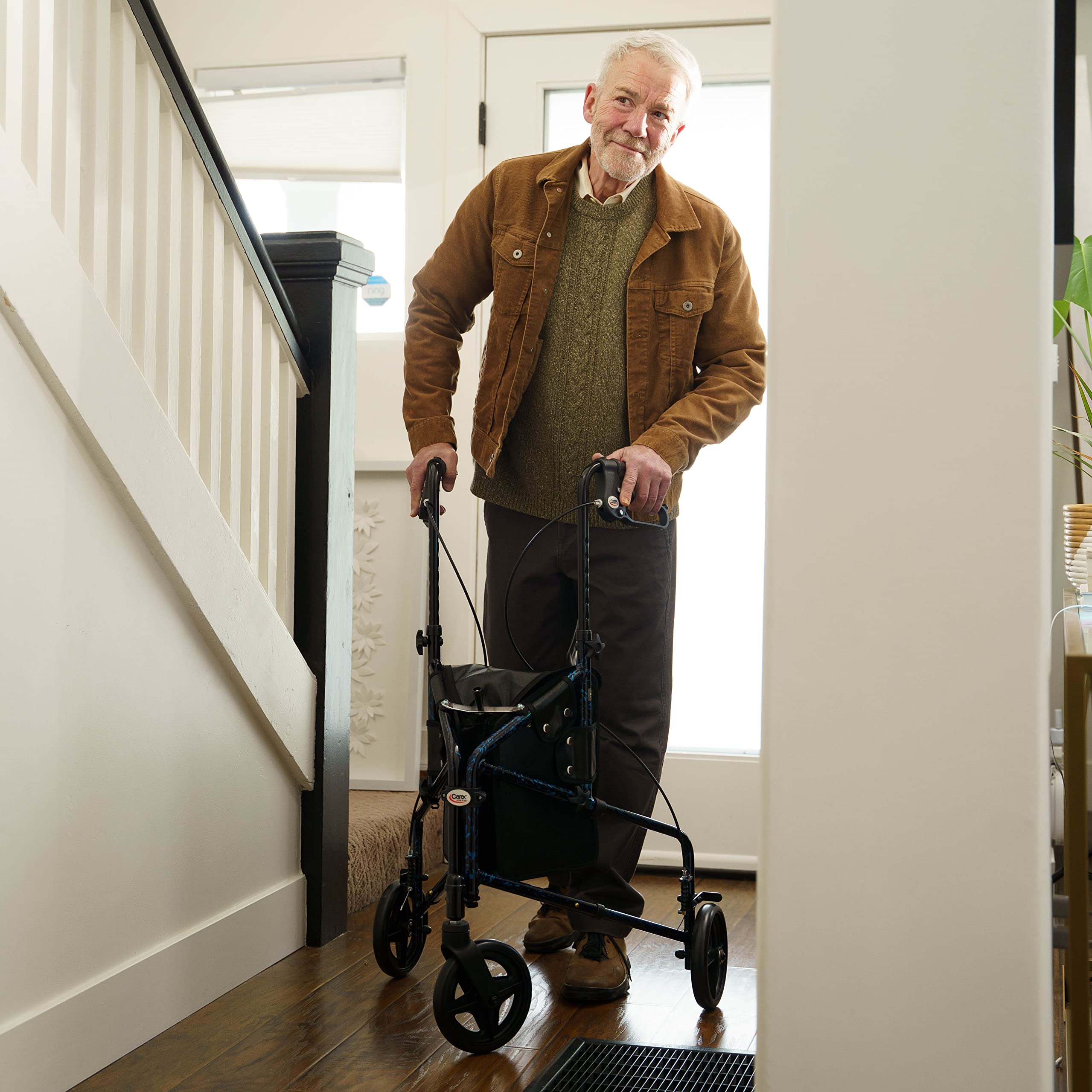 Carex 3 Wheel Walker for Seniors, Foldable, Rollator Walker with Three Wheels, Three Wheel Rolling Walker Height Adjustable for Seniors, Blue, Trio, Folding