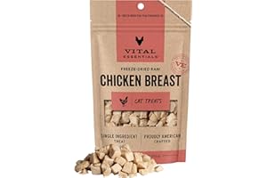 Vital Essentials Freeze Dried Cat Treats, Chicken Breast, 2.1 oz Bag | Single Ingredient, Premium Quality Protein, Grain-Free Healthy Treats, USA Made with U.S. & Globally Sourced Ingredients