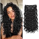 QGZ Curly Clip in Hair Extensions 4PCS Synthetic Lace Weft Hair Extensions for Women(18inch,Black)