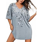Ekouaer Plus Size Nightgowns for Women Oversized Sleep Shirt Short Sleeve Nightshirt T-Shirt Dress Sleepwear S-4XL