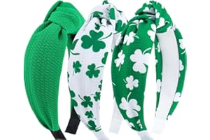 ONENINEDREAM Knotted Headband: Green Shamrock Clover Wide Hair Band for Women's St. Patrick's Day Headwear and Accessories