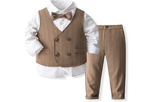 KIMOCAT Baby Boys' 4-Piece Gentleman Suit Set with Shirt, Vest, Bowtie and Pants Outfits
