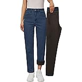 Arach&Cloz Women's Thin Fleece Lined Jeans High Waisted Stretch Warm Straight Leg Pants 2026