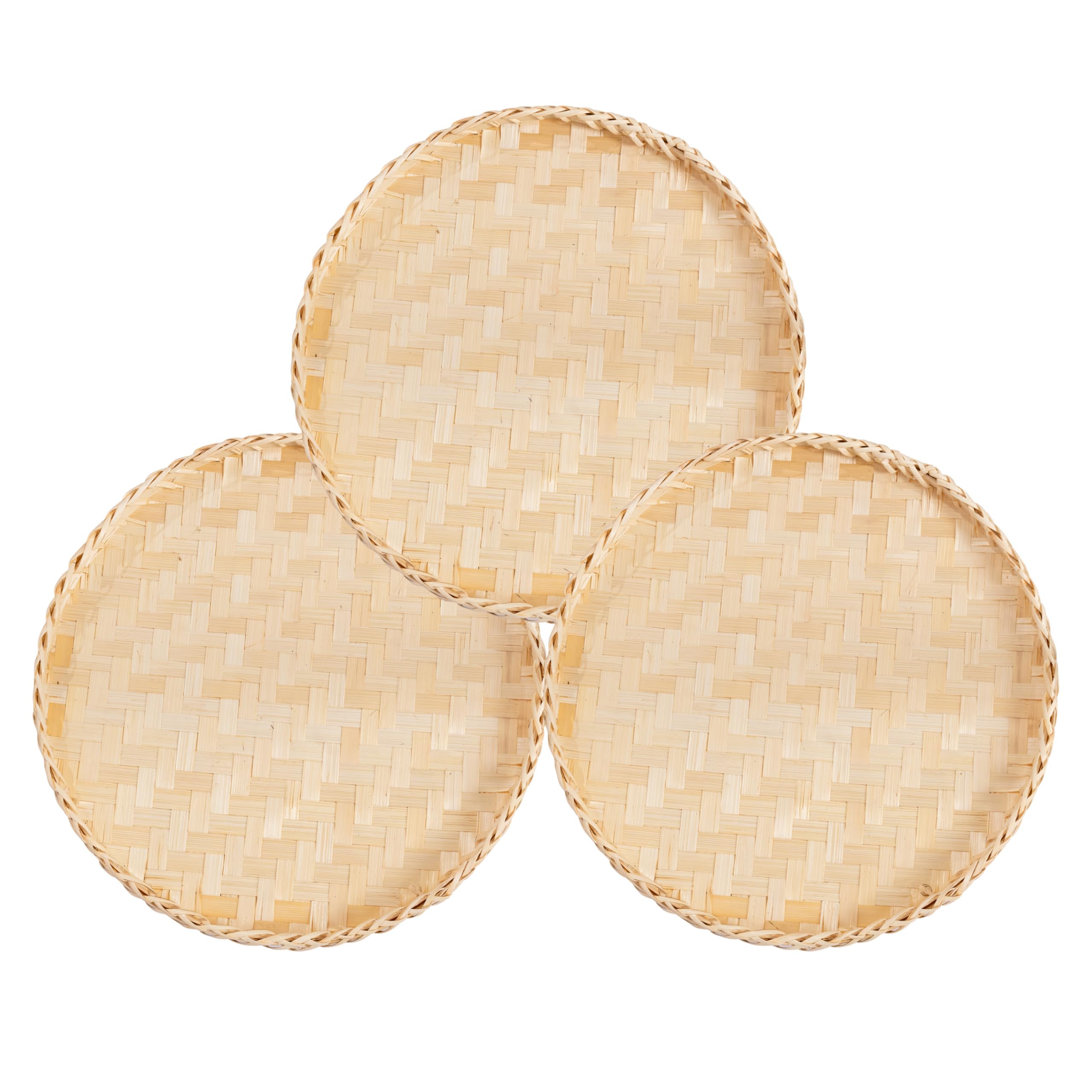 Photo 1 of 3 Pieces Handmade 13 Inch Wicker Round Fruit Basket Bamboo Woven Basket Tray Woven Food Storage Decorative Serving Tray Wall Hanging Baskets Kitchen Storage Farmhouse Decor Wall Decor Living Room