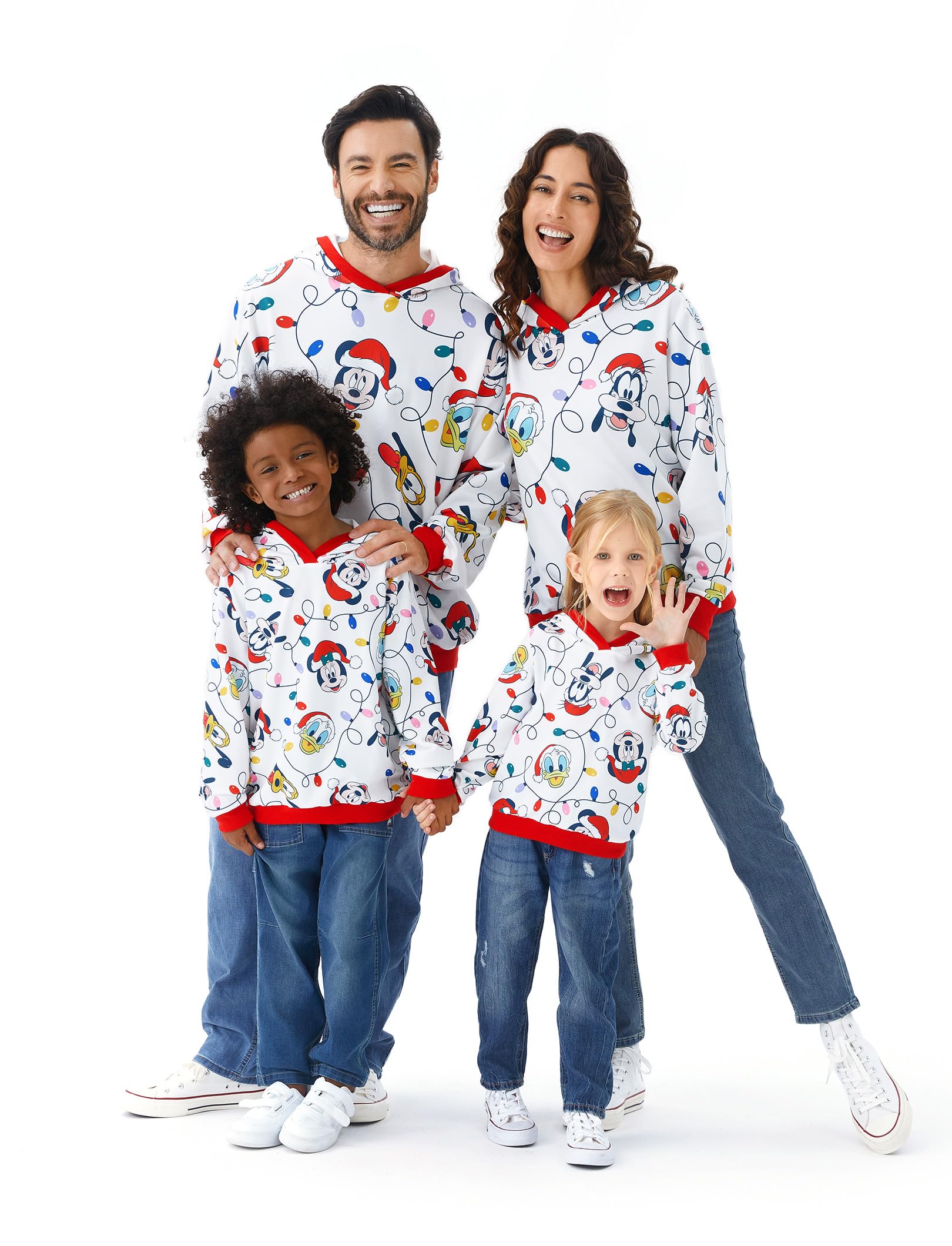 Photo 1 of Disney Mickey and Friends Family Matching Christmas Character Allover Hoodie Long Sleeve Sweatshirt Red&White Women M