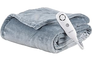 Berkshire Blanket Heated Throw – Reversible Loftmink Velvety Fleece Electric Blanket, 5 Heat Settings & Auto Shut-Off, Ultra-Cozy for Couch, Bed & Office, 50" x 60", Polar Blue