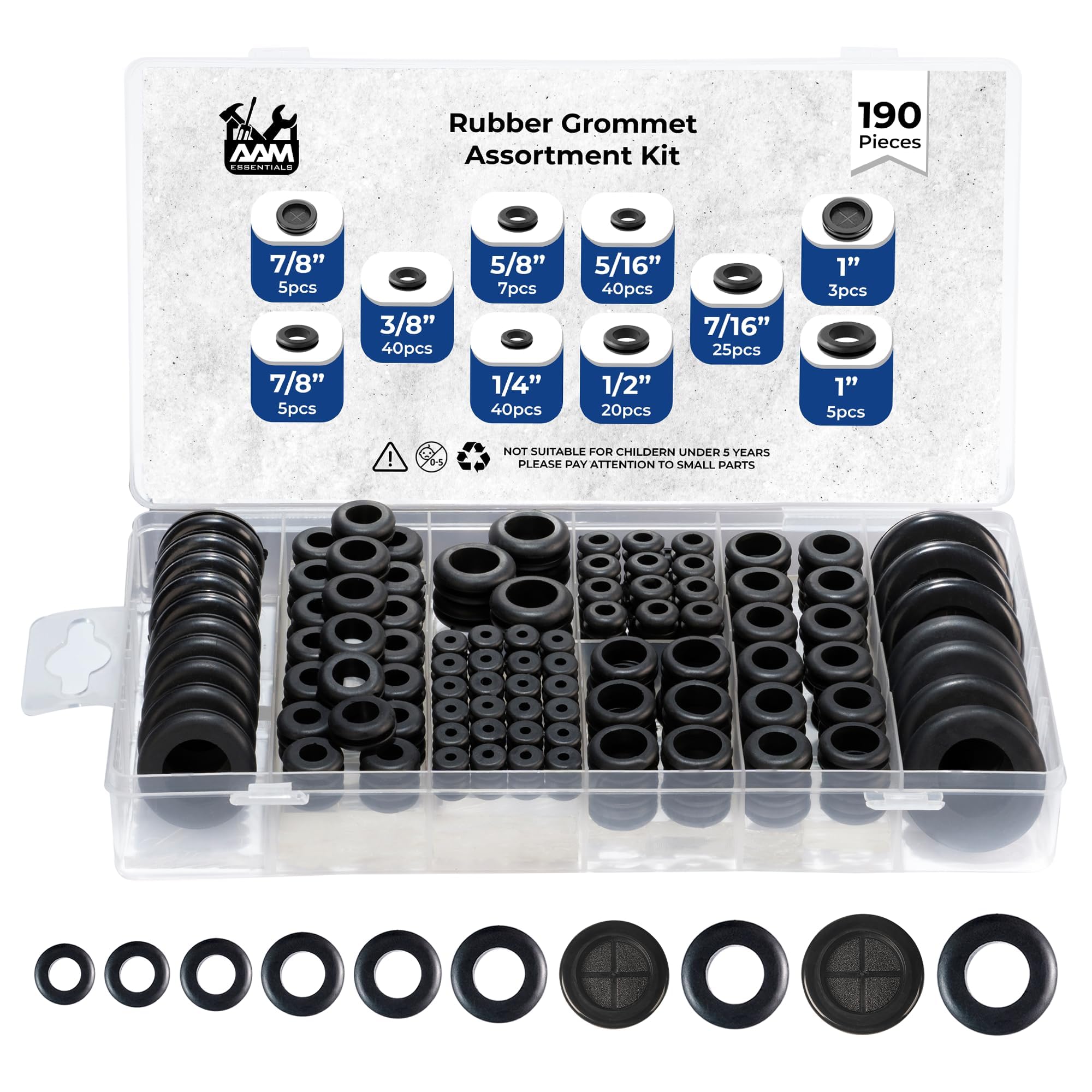 Rubber Grommet kit- Pack of 190 in 2 Types of