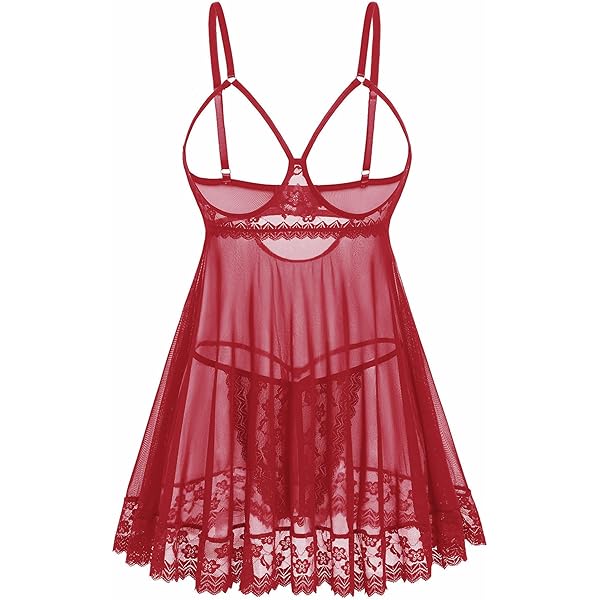 Amazon.com: ABAFIP Women's Red Mesh Babydoll Teddy Lingerie Strappy Chemise  Sexy Sleepwear Mini Nightdress Nightgown Red ruffle Small: Clothing, Shoes  & Jewelry