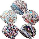 SATINIOR 5 Pieces Women's Slouchy Beanie Chemo Hat Stretch Cancer Head Wraps Sleep Head Scarf for Cancer Patient