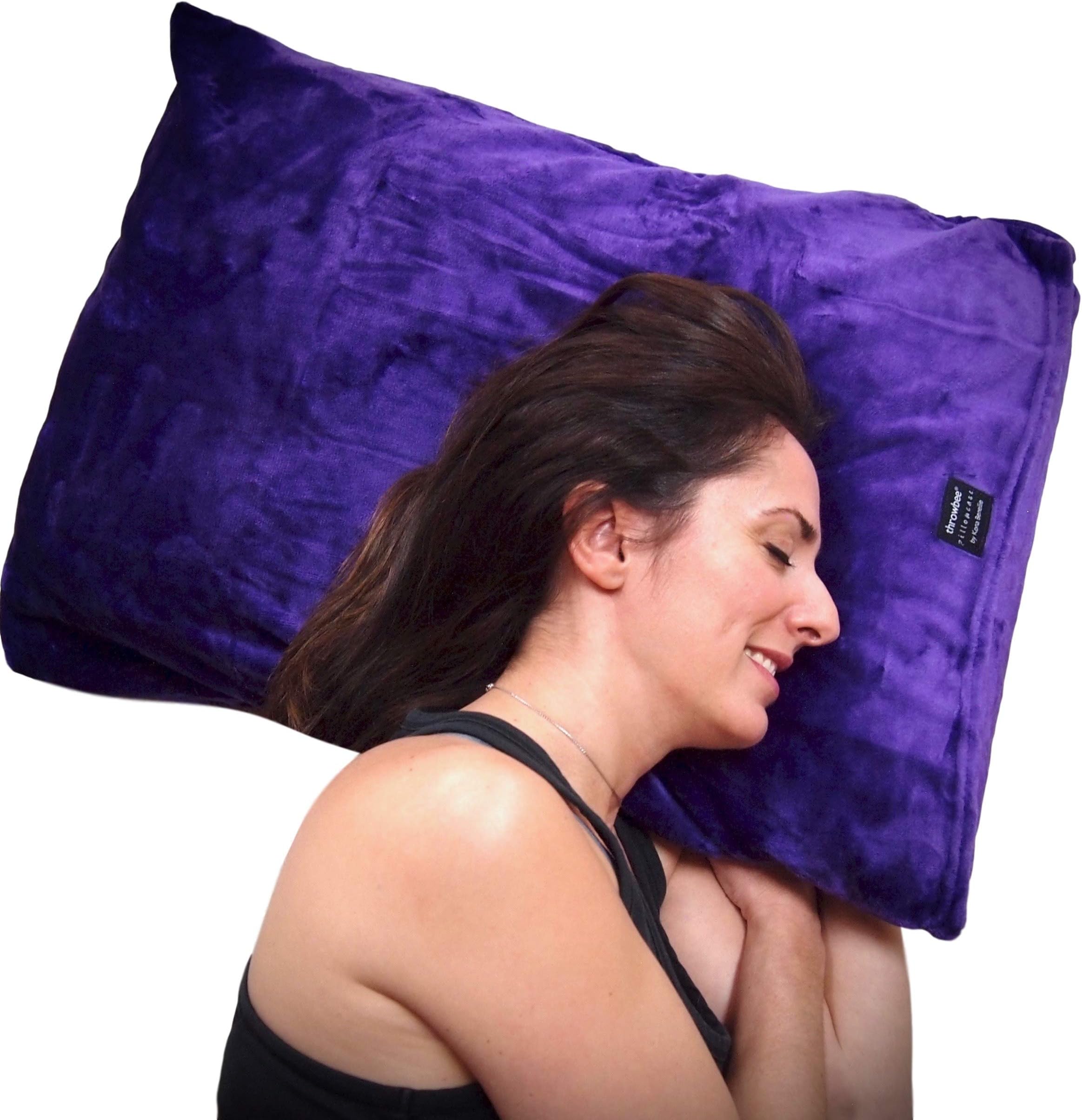 throwbee Pillowcase - Purple Original Fitted Super Soft Plush Luxury Classic Pillow Case Envelope Standard Size Adults Kids Teens