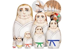 AEVVV Martial Arts Nesting Dolls Set of 7 pcs - Karate Gifts - Taekwondo Gifts - Wooden Martial Arts Gifts - Martial Arts Party Decorations