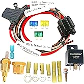 Electric Fan Wiring Kit Electric Fan Relay Kit with Thermostat Radiator Fan Sensor Switch Electric Cooling Fan Thermostat Kit Temperature Sensor Switch 185 On 175 Off, 40 AMP Waterproof Relay Kit