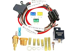 ZOZOMOTORS Electric Fan Wiring Kit Electric Fan Relay Kit with Thermostat Radiator Fan Sensor Switch Electric Cooling Fan Thermostat Kit Temperature Sensor Switch 185 On 175 Off, 40 AMP Waterproof Relay Kit