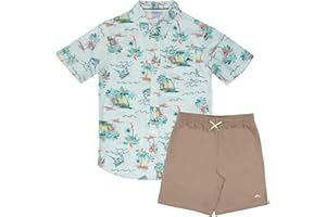 Tommy Bahama Boys Hawaiian Button Down Short Sleeve Shirt & Elastic Waist Shorts Set, Casual 2-Piece Summer Outfit for Kids