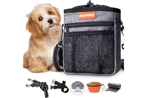 HOSASSPER Dog Training Treat Bag Pouch, Dog Walking Trainer Fanny Pack, 3-Way Wear (Shoulder Strap/Waist Belt/Clip-On), Built-in Poop Bag Dispenser with Collapsible Bowl for Small, Medium & Large Pets (Grey)
