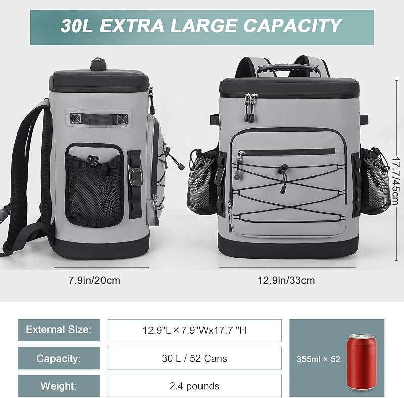 Sac à Dos Isotherme, 30L Grand Sac Glaciere Étanche, Sac a Dos de Pique-Nique Thermique Imperméable pour Homme & Femme