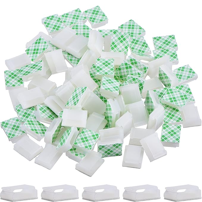100 Piezas de Clip de Cable Adhesivo Organizador de Cables Soporte de Fijación de Alambre Cuerda (15,5 x 12,5 mm, Blanco)