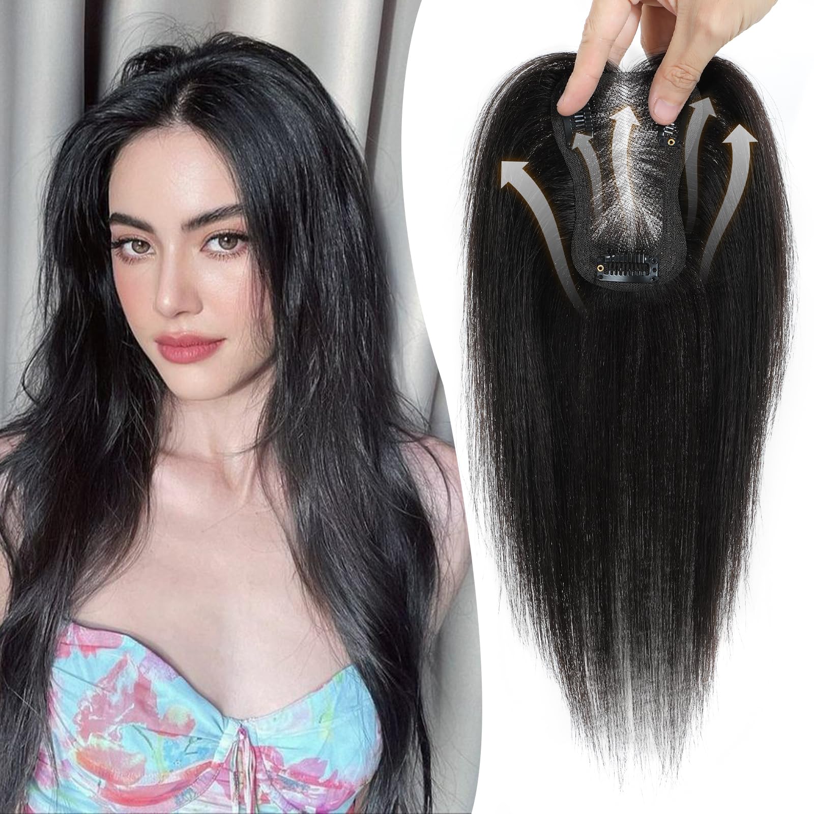 Hair Toppers for Thinning Hair Toppers for Women Real Human Hair Pieces for Women with Thinning Hair Clip In Toppers 100% Remy Human Hair Wiglets 10inch(Natural Black) — image 1