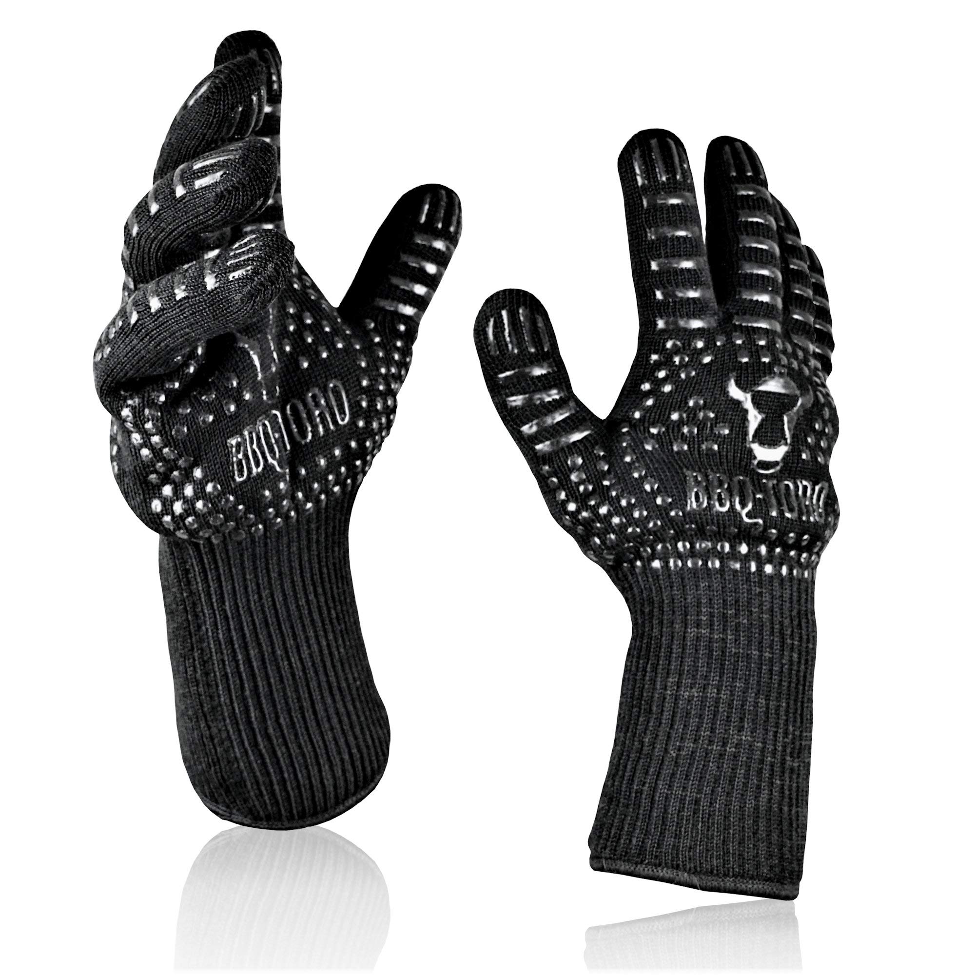 BBQ-Toro BBQ gloves | heat resistant gloves up to 800 °C | Oven grill glove set (2 pieces) with anti-slip feature | Barbecue mitts for grill, oven, cooking and kitchen
