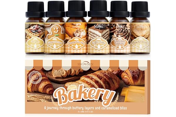 SNOWSEN Bakery Diffuser Oil Set, Dessert Essential Oils for Aromatherapy, Candle Making, Waffle, Pumpkin Pie, Snickerdoodle,