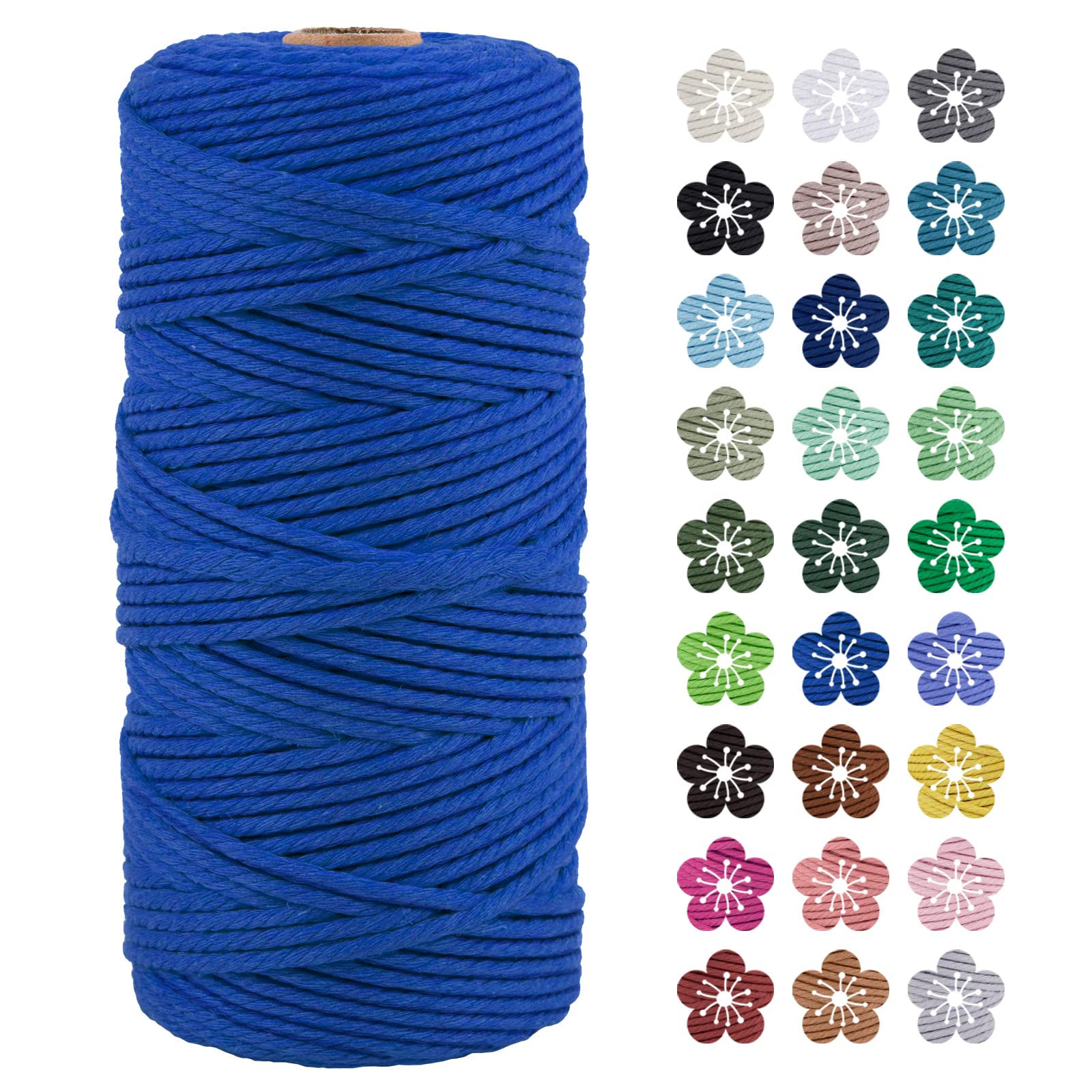 LEREATI Macrame Cord 3mm x 100m, Thick Macrame Rope Natural Cotton Rope Craft String, 4 Strand Twisted Cotton Cord Yarn for DIY Plant Hanger, Wall Hanging, Christmas Decoration (Navy blue)