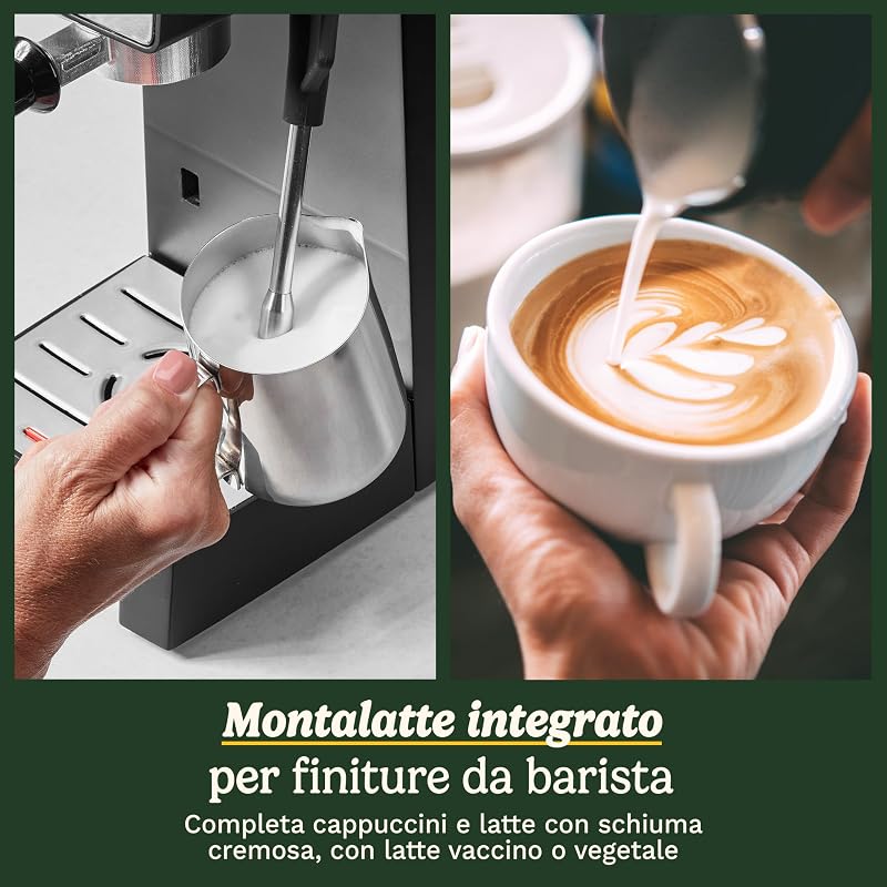 ® Macchina da Caffè Slim | Espresso, Americano, Cold Brew | Montalatte integrato | 15 Bar | Portafiltro senza fondo | Compatta | Tazze da viaggio | Serbatoio 1,5L