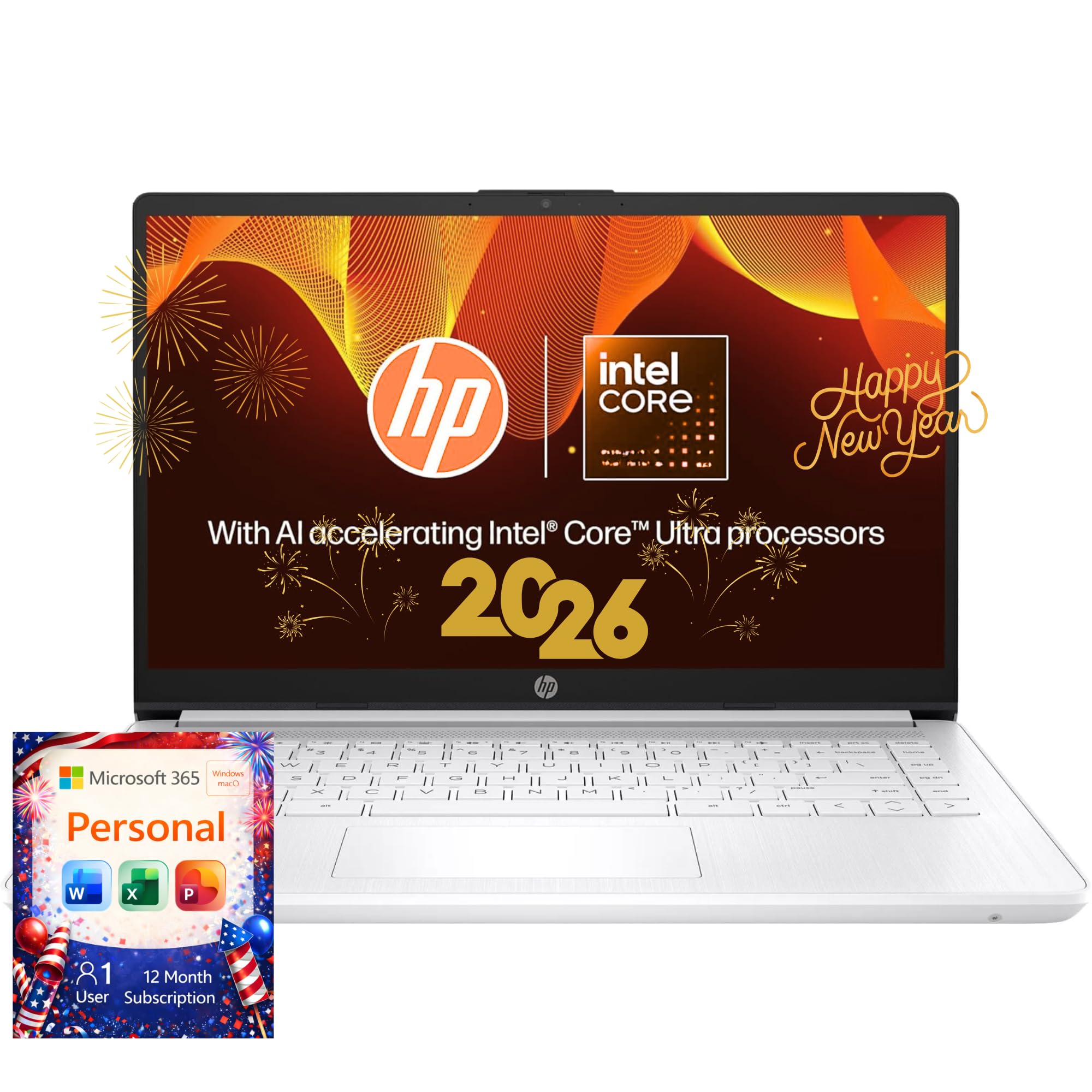 HP 16GB Memory Laptop with Microsoft 365-1.1TB Storage - Intel Inside | Anti-Glare Display, 64GB SSD and 1TB Cloud Storage, 2-Cores CPU, Fast Charge and 12hrs Battery, no Mouse