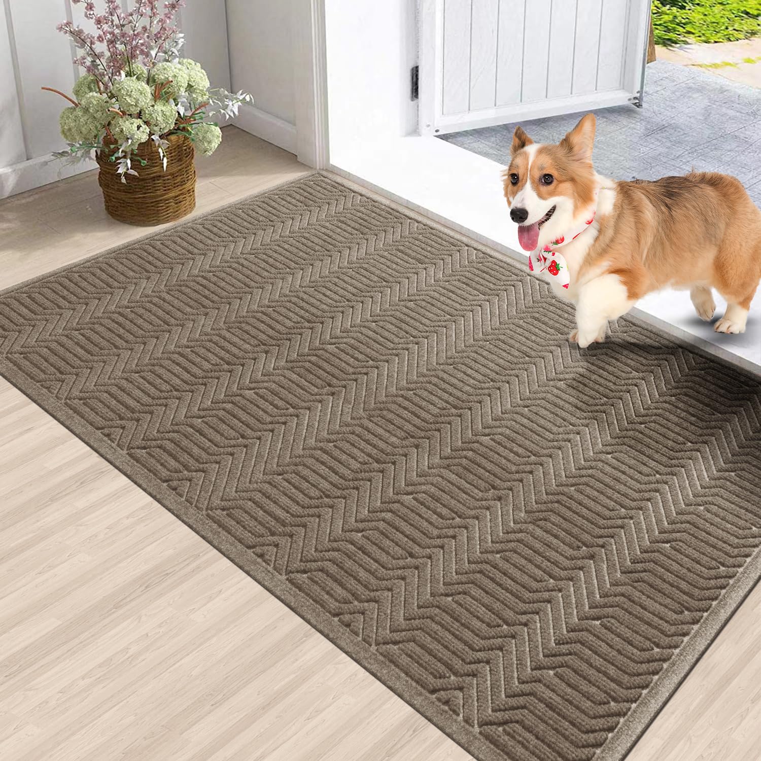 Photo 1 of Door Mat Indoor Entrance, Sturdy Front Door Mat Outdoor, Absorbent Muddy Dirt Resist Welcome Door Mats, Non-Slip Backing Entry Mat Doormat for Entryway, Fade and Stain Resistant, 47x32 Inch, Brown