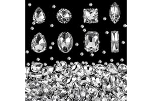 DILUNAVE 240 Pieces Large Sew on Rhinestones Clear Glass Crystal Gems Diamond Stone Metal Back Prong Setting Crafts Mix Shapes Claw for Jewelry, Clothes, Shoes, Costume (Clear White)